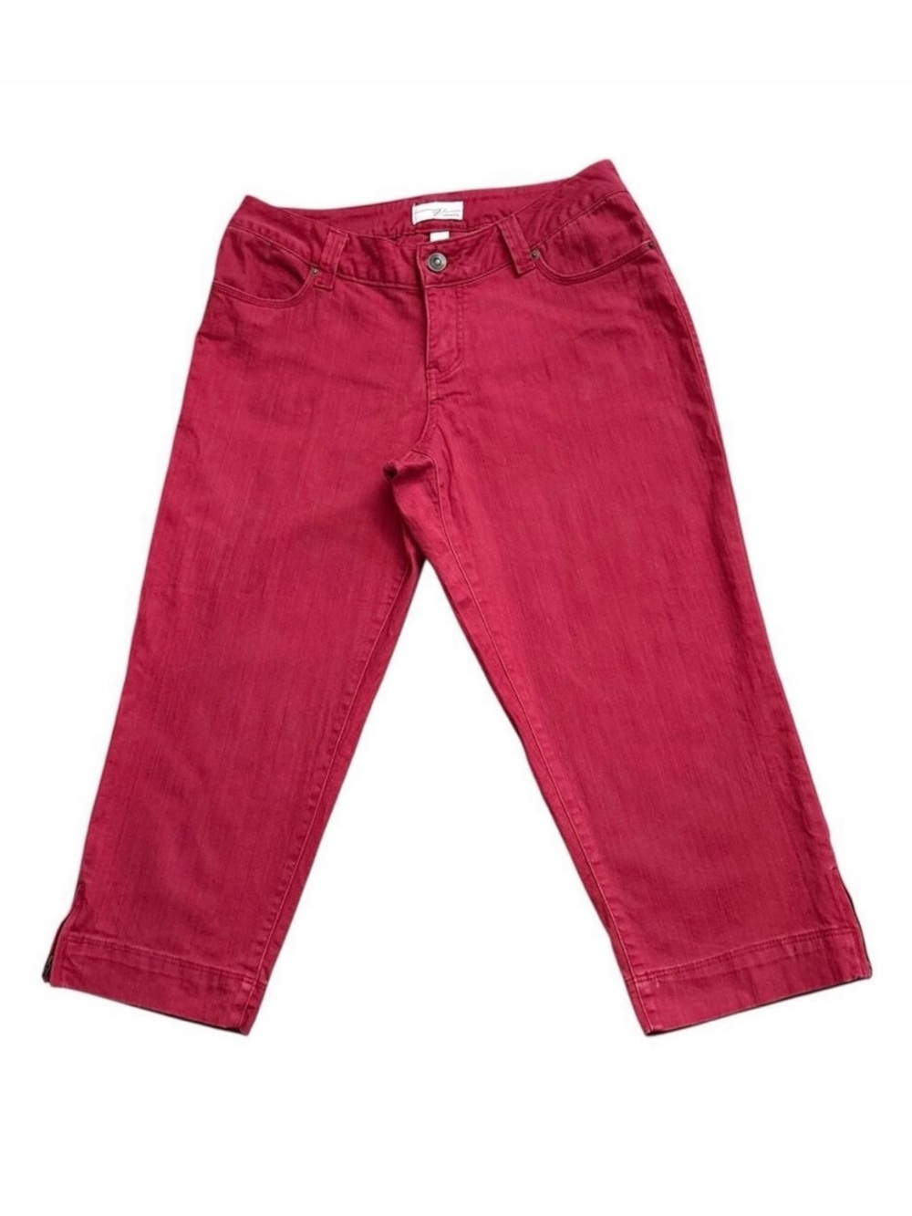 Venezia Jeans Womens 16 Brick Red Capri Cropped Stretch Ankle Zip 24.5" Inseam